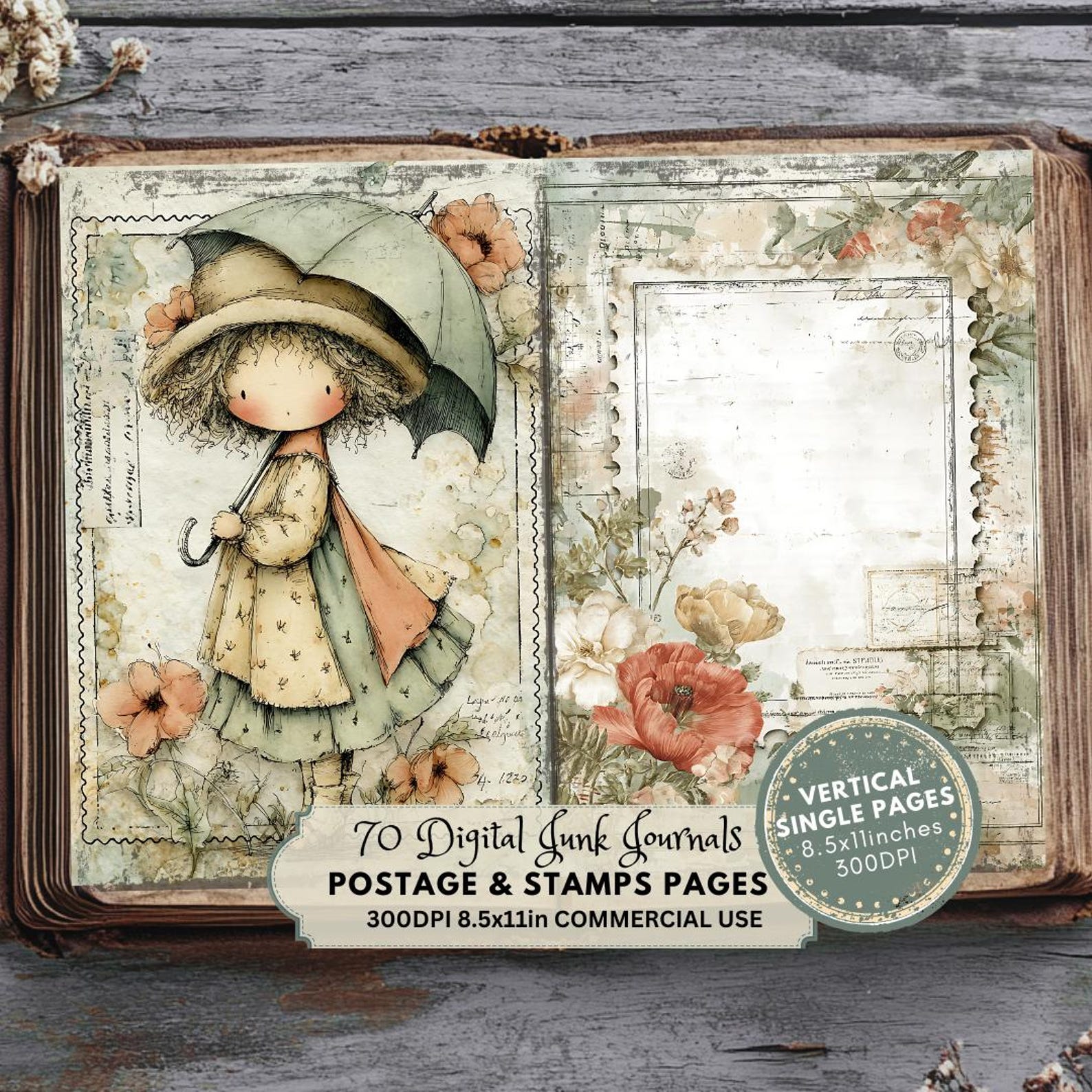 Postage Junk Journal Pages: Vintage Stamps Ephemera Printable Collage ...