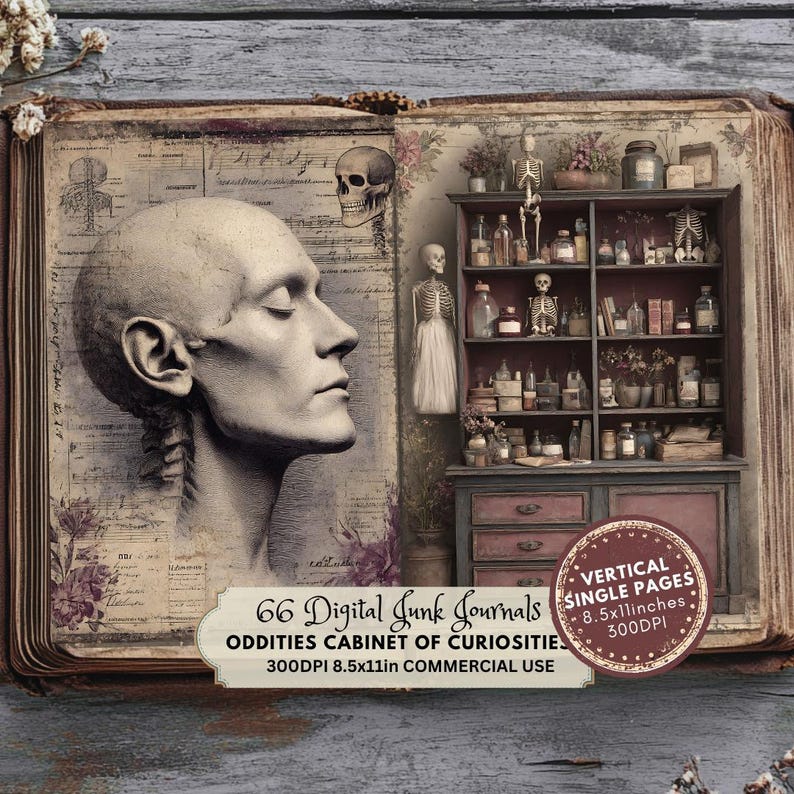 anatomy, shelf, Oddities Junk Journal Kit, Printable Ephemera, Vintage Gothic Scrapbook Supplies, Dark Academia Collage Art, Cabinet of Curiosities Pages