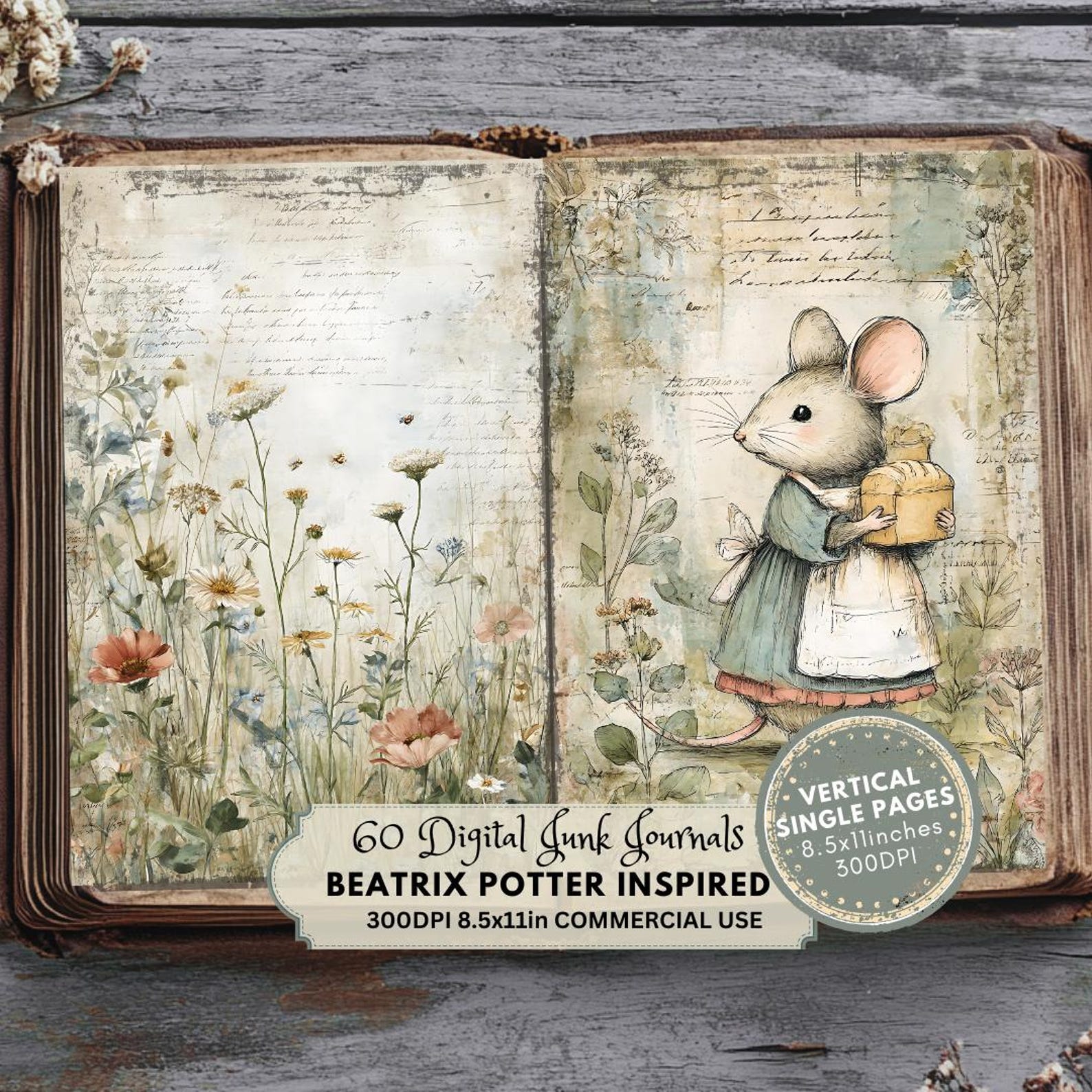 Beatrix Potter Inspired Junk Journal Pages: Vintage Countryside ...