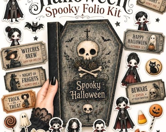 Halloween Coffin Vampire Folio Kit, Spooky Gothic Ephemera, Printable Trifold Paper Craft (Digital Download)