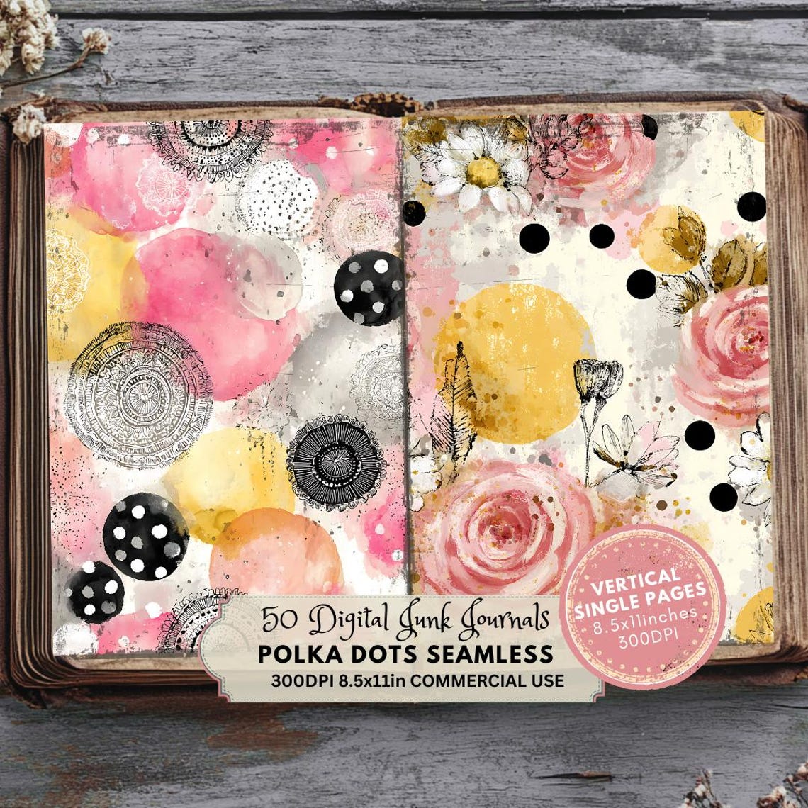 Pink Polka Dot Junk Journal Kit: Printable Scrapbook Ephemera Pages ...