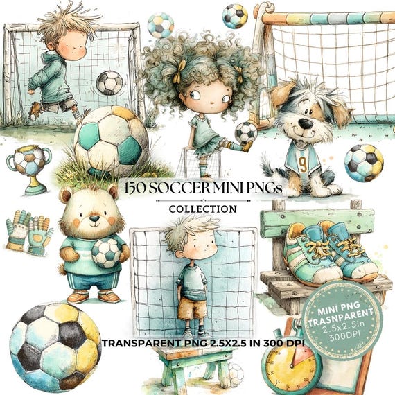 Soccer Ball Clipart: Watercolor Football PNG Clip Art (Digital Download, 2.5x2.5 in)