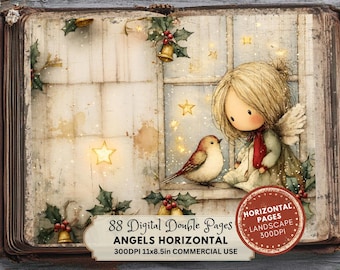 Christmas Angels Digital Pages:  Vintage Printable Ephemera (LANDSCAPE Version)