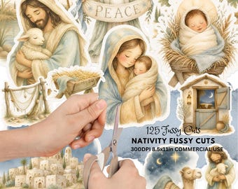 Recortes de Jesús, efímeros imprimibles para álbumes de recortes, descarga digital de la Natividad, arte con versículos bíblicos