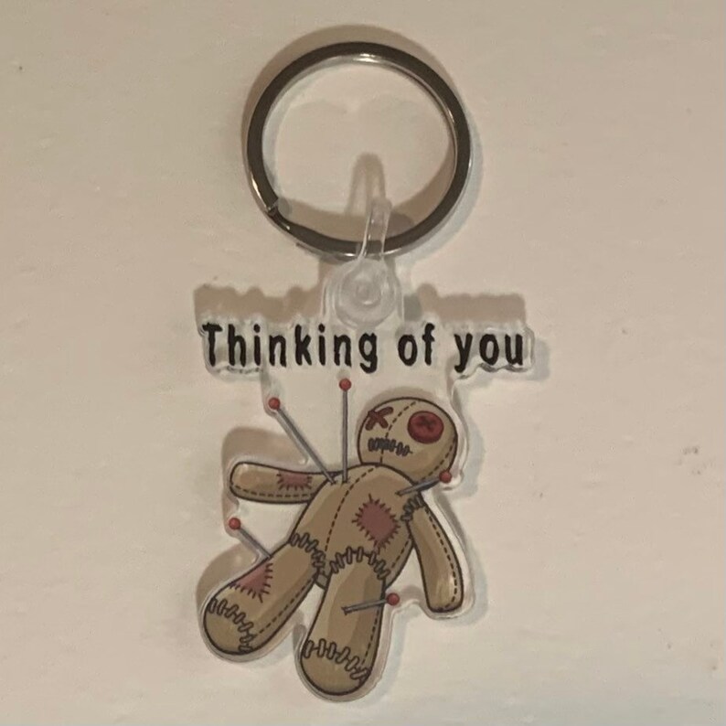 Voodoo Doll Clear Keychain, Voodoo Doll Keyring, Voodoo Doll, Thinking