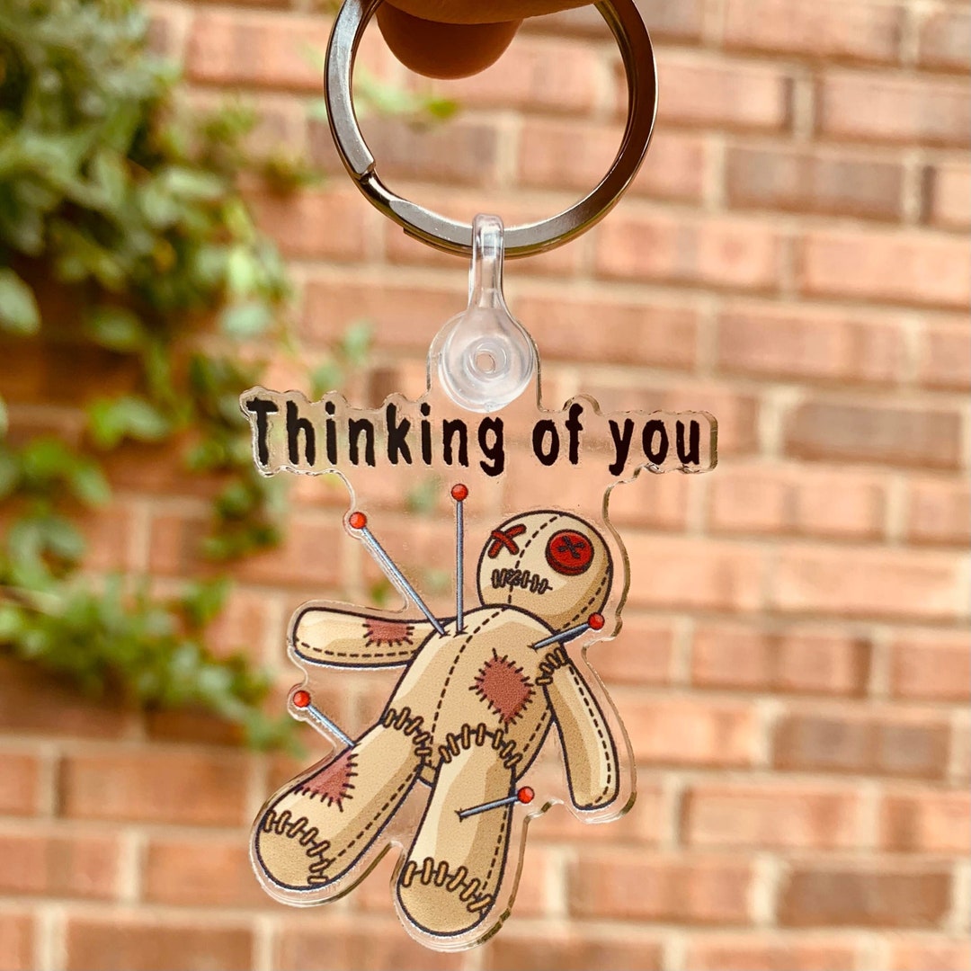 Voodoo Doll Clear Keychain, Voodoo Doll Keyring, Voodoo Doll, Thinking