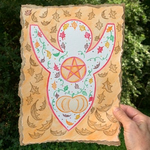 OOAK Large Autumn Goddess Watercolor, Fall Goddess, Mabon Painting, Pagan Watercolor, Pagan Art, Watercolor Art, Pumpkin Goddess, Pagan Gift