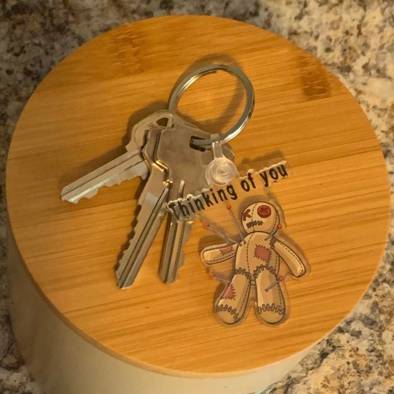 Voodoo Doll Clear Keychain, Voodoo Doll Keyring, Voodoo Doll, Thinking
