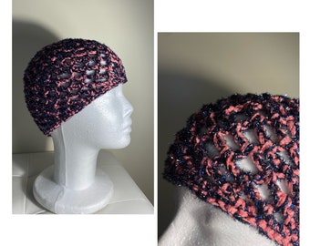 Chapeau filet en coton, viscose et lurex / chapeau filet au crochet / chapeau fait main / Bonnet au crochet