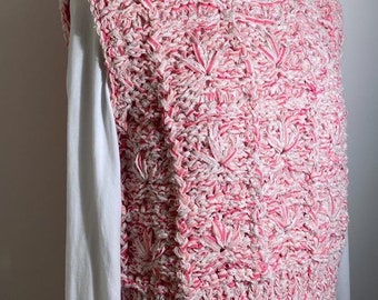 Gilet femme en coton rose blanc / gilet fait main / gilet coton rose / gilet coton multicolore / gilet rose / gilet tricoté