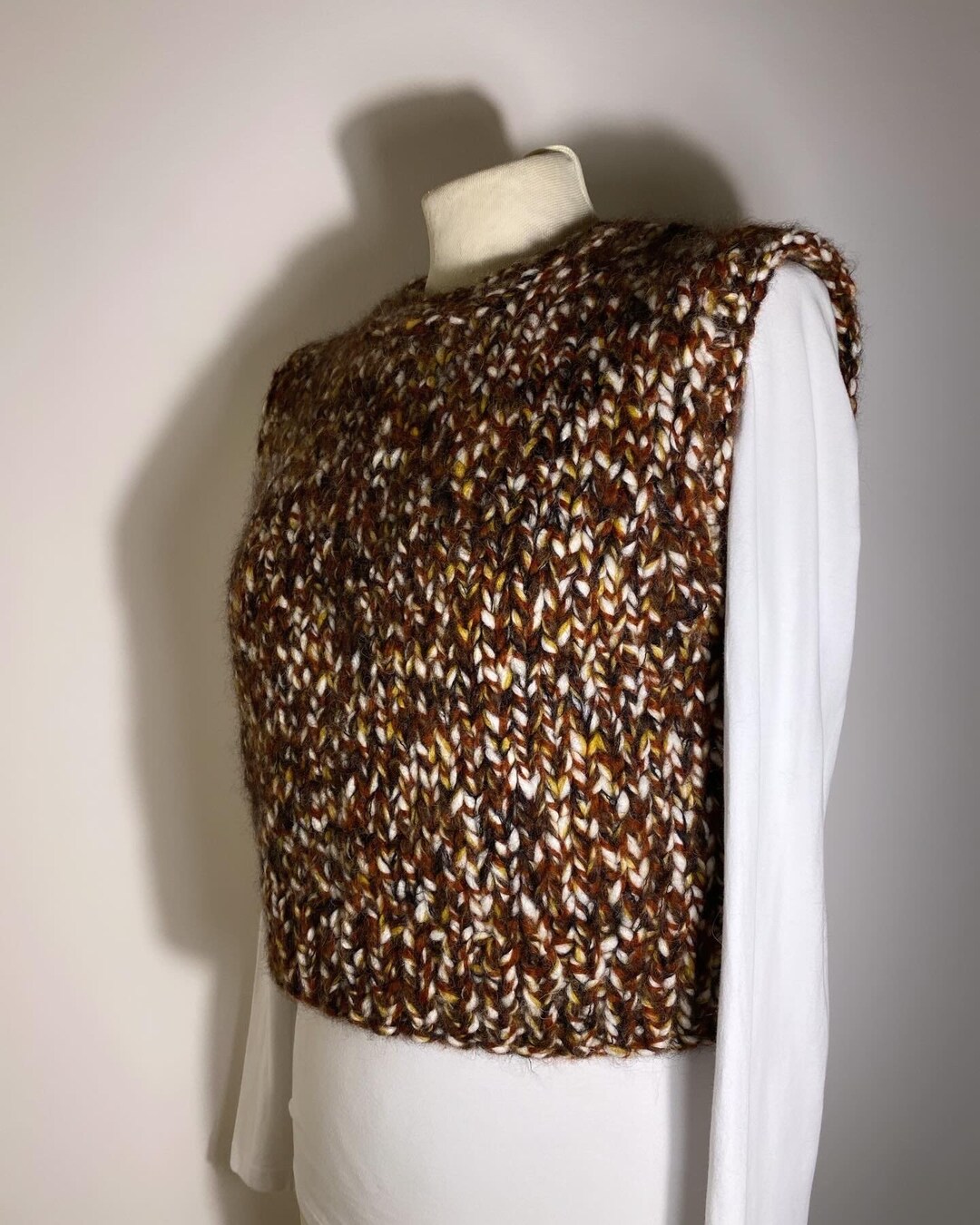 Chunky Hand-knit Vest in Multicolor Baby Alpaca and Kid