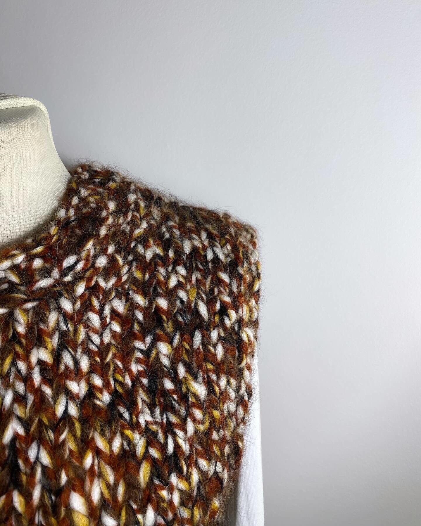 Chunky Hand-knit Vest in Multicolor Baby Alpaca and Kid