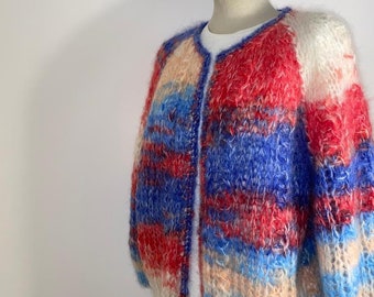 Cárdigan multicolor de mohair / cárdigan hecho a mano