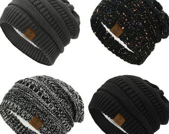 Winter Thick Solid Fleece Lined Beanies for Women Men Unisex