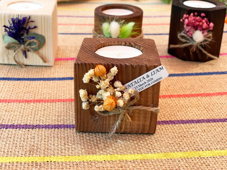 Wood Block Candle Holder Rustic Wedding Favor Bulk Candle Favors Candle