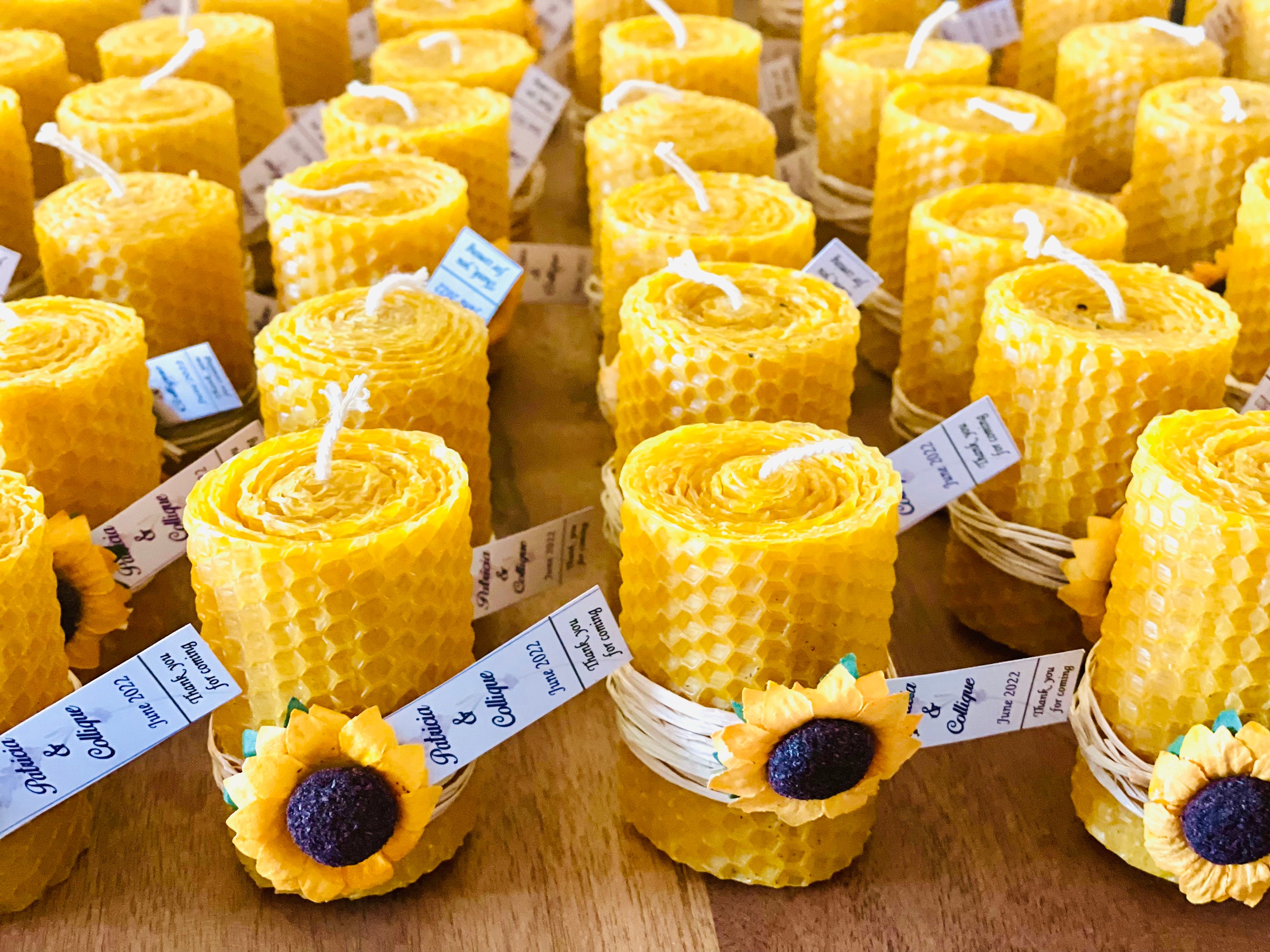 Sunflower & 100 % Pure Beeswax Candle BULK Favors Rustic 