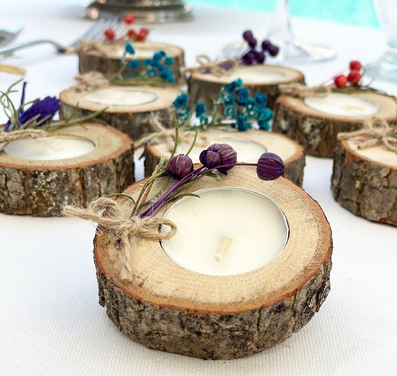 Tree Trunk Slice Favor Wood Favors With Tealight Candle Party Favor ...
