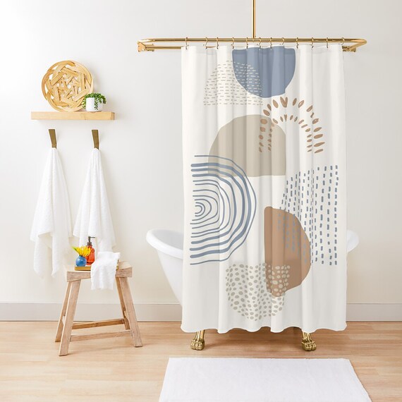 Boho Shower Curtain With Colored Shapes, Modern Shower Curtains 84 Inches Long