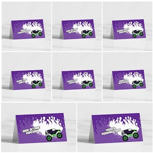 Monster Truck Birthday Food Label / Food Tents - Monster Truck Party Favor Canva Template - Digital Download EPD02