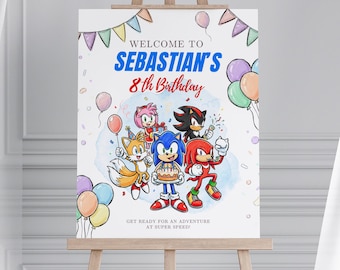 Sonic Willkommen Zeichen zum Ausdrucken, Sonic Geburtstag Willkommen Poster, Sonic Party Eingangsschild, Sonic Party Dekor für Kinder EPD06