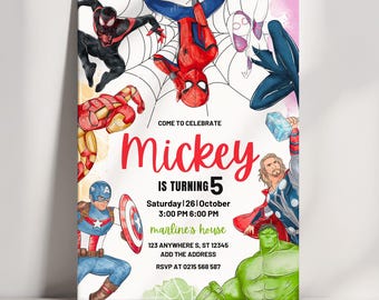 Editable Superhero Birthday Invitation Card Template, Avengers Digital Invitation, Kids Super Hero Party Invite Instant Download