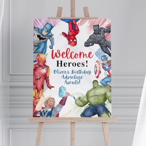 Superhero Welcome Sign 16 x 20&quot; - Avengers Birthday Party Decorations Canva Template - Superhero birthday Sign, Digital Download EPD04