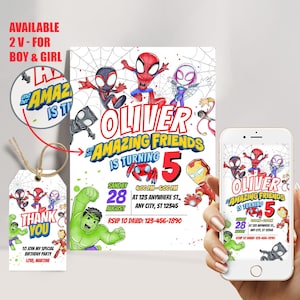 Invito Spidey Invito di compleanno Spidey e i suoi fantastici amici Invito per festa di compleanno a tema Spidey Ragazzo Ragazza Spin Ghost Spider MODIFICABILE