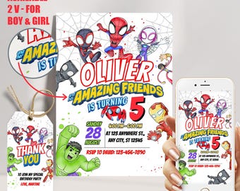 Spidey Invitation Spidey and his Amazing Friends Birthday Invitation Spidey Theme Birthday Party Invite Boy Girl Spin Ghost Spider EDITABLE
