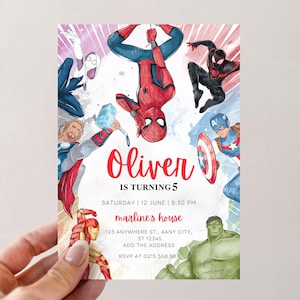 Superheld Geburtstagseinladung bearbeitbare Vorlage, Avengers Superheld digitale Einladung, Superheld Einladungskarte Sofort-Download