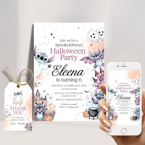 Faire-part d'Halloween au point pastel, invitation de fête d'anniversaire mignon fantasmagorique, invitation fille modifiable imprimable, téléchargement numérique pour les enfants