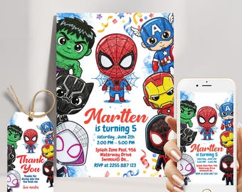 Chibi Superhero Birthday Invitation: Editable Avengers Theme (Digital Download)