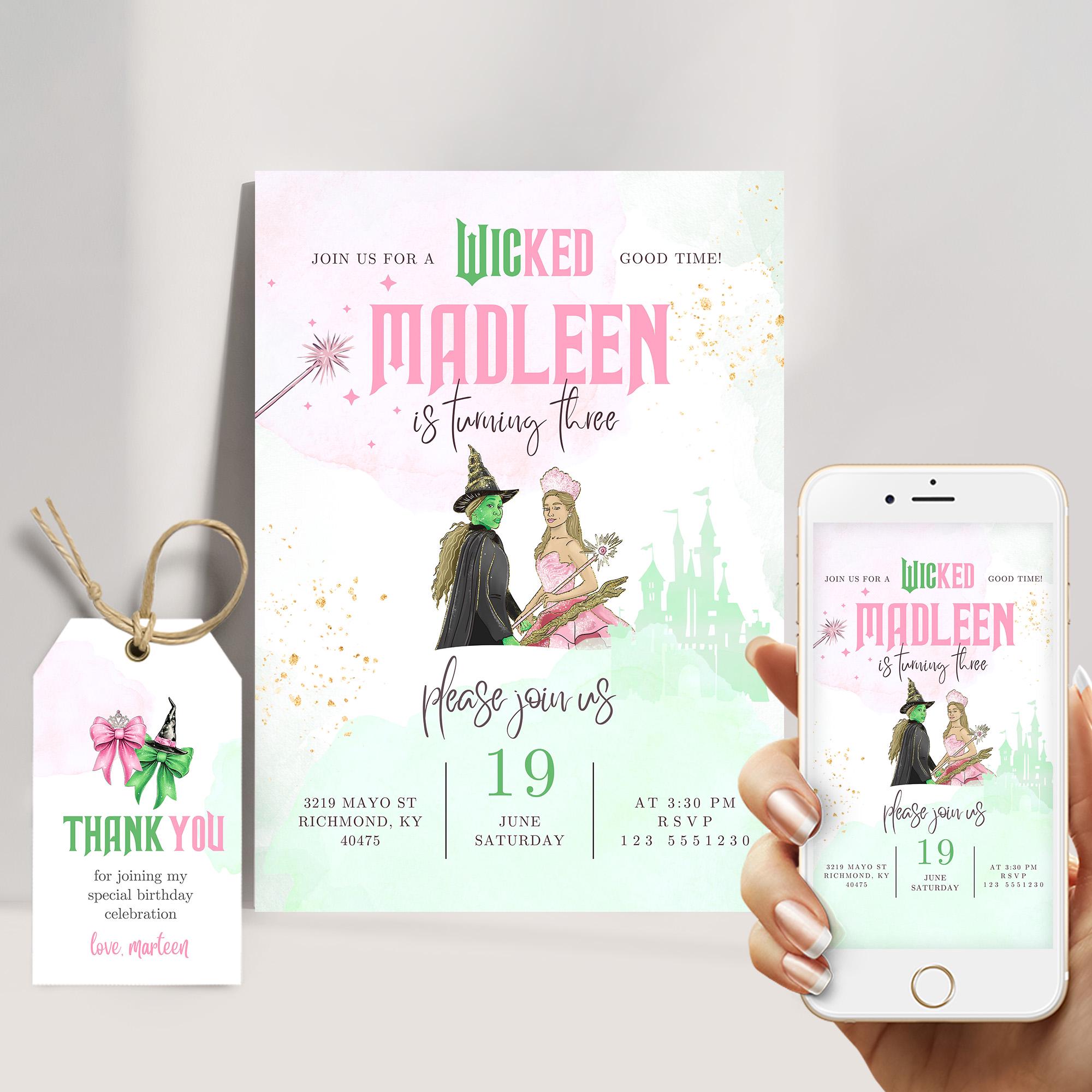 Editable Wicked Birthday Party Invitation | Wicked party invite | WICKED inspired Movie invite | Elphaba & Glinda Theme | Movie party invite