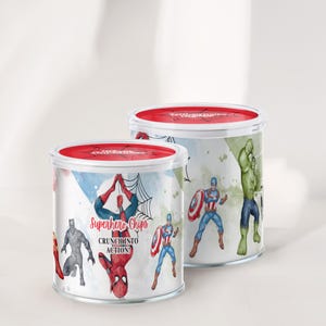 Superhero Birthday Pringles Label 1.3oz - Avengers Party Favor Canva Template - Digital Download EPD04