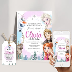 Bewerkbare Elsa Invite Digitale Frozen-feestuitnodiging Custom Frozen Invite Frozen verjaardag Anna Frozen elke leeftijd verjaardag digitaal downloaden