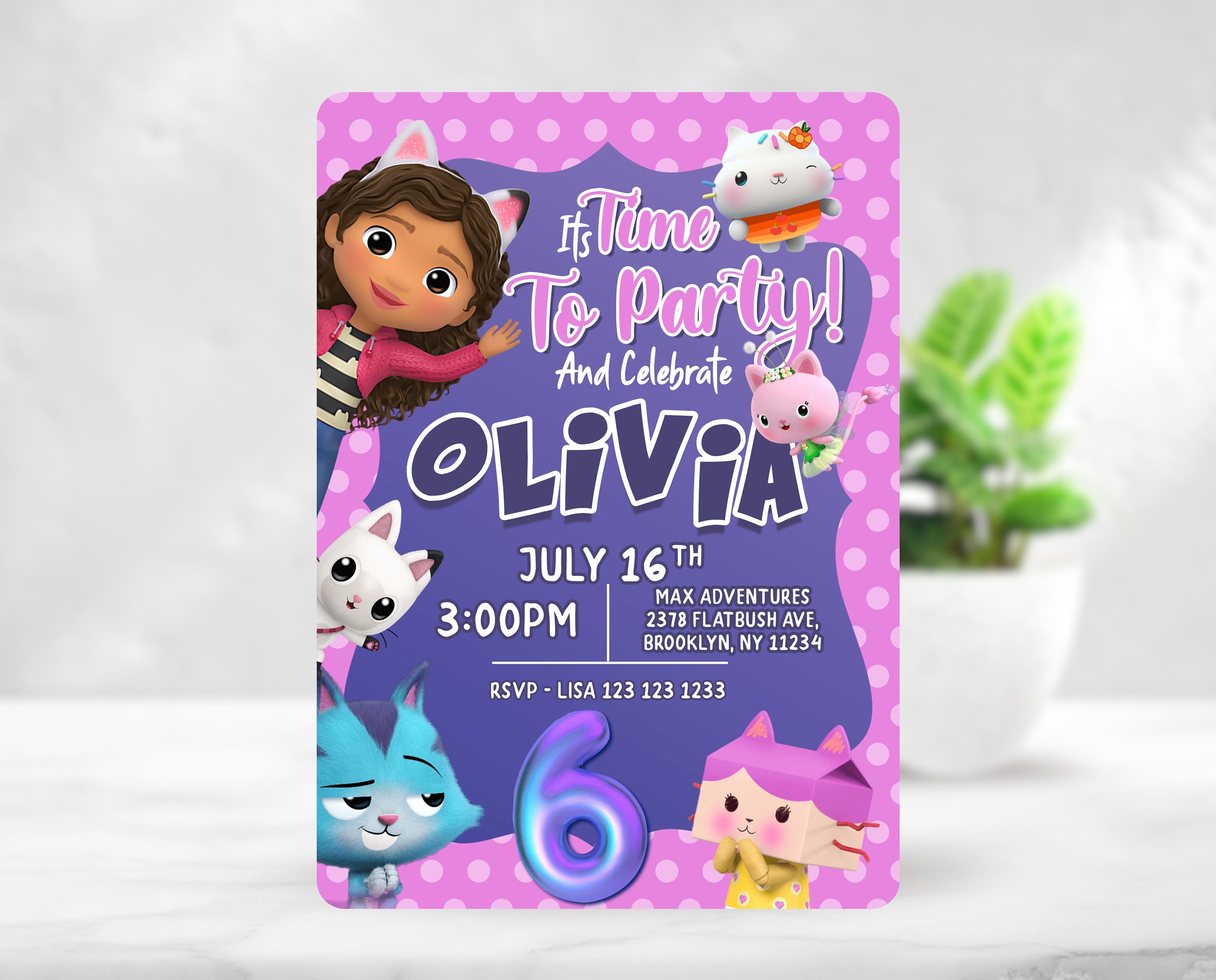 Gabby Dollhouse Birthday Invitation Gabby Dollhouse Digital Etsy