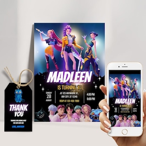 Kpop Demon Hunters Birthday Invitation, Editable K-pop Party Invite, BTS Themed Digital Card, Demon Hunter Birthday Party Decor for Fans