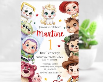 Baby Toy Story Birthday Invitation, Editable Canva Template, Toy Story 1st Birthday Invite, Kids Party Invitation, Digital Download 5x7