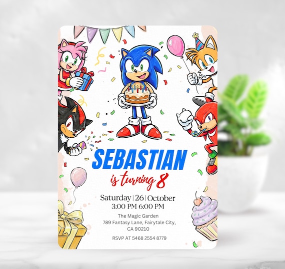 Sonic Holding Birthday Cake Invitation For Kids Party, Sonic The Hedgehog Boys Party Invite Editable Sonic Birthday, Instant Download EPD06