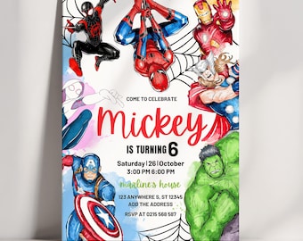 Editable Superhero Birthday Invitation Card Template, Avengers Digital Invitation, Kids Super Hero Party Invite Instant Download