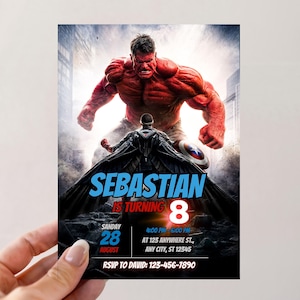 Modèle de toile modifiable d'invitation d'anniversaire Captain America, Captain America : Le meilleur des mondes, invitation Red Hulk, carte d'invitation super-héros