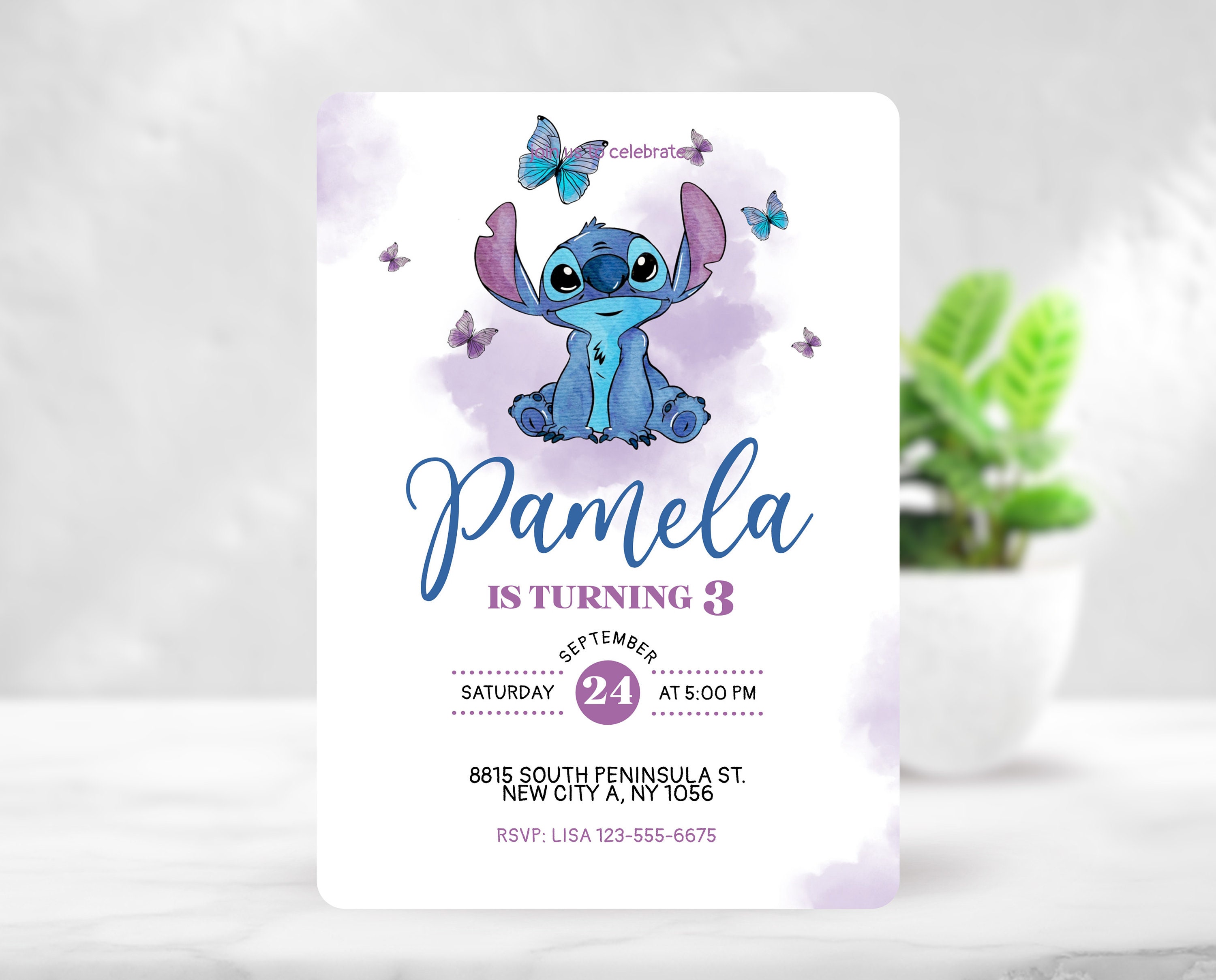 Carte Anniversaire Stitch à Imprimer Point avec l'invitation d'anniversaire de papillon - Etsy Canada