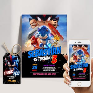 Faire-part d'anniversaire de Sonic le hérisson | faire-part d'anniversaire sonique | Modèle modifiable et imprimable | Modification facile dans Canvas | Téléchargement instantané