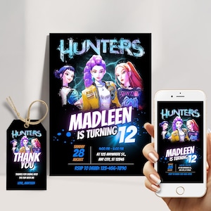 Editable KPop Demon Hunter Birthday Invitation Template, Kpop Anime Birthday Party Invite, Girls Birthday Invite, Canva Template, Printable