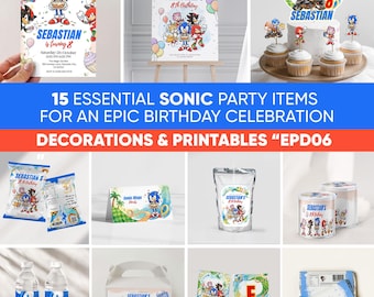 Sonic Birthday Party Decorations Bundle, Sonic Printable Party Pack, Custom Sonic Birthday Decor, Sonic Party Favors & Signs for Kids EPD06