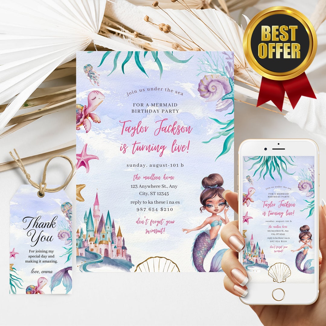 Editable Mermaid Pool Party Invitation Instant Download With FREE ...
