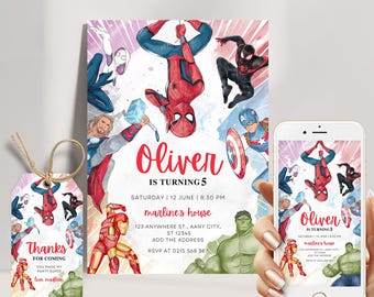 Superhero Birthday Invitation Editable Template, Avengers superhero digital invitation, super hero invitation card instant download