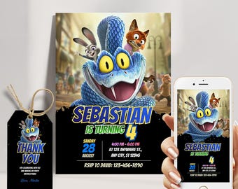 Invitación de cumpleaños de Zootopia 2 / Invitación para fiesta de Zootopia / Invitación de cumpleaños de Zootopia / Plantilla editable de Canva (descarga digital)