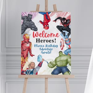 Superheld Willkommensschild 40 x 50 cm - Avengers Birthday Party Dekoration Canva Template - Superheld Geburtstagsschild, digitaler Download EPD04