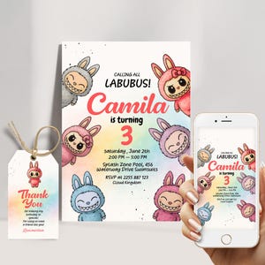 Labubu Geburtstagseinladung, Labubu bearbeitbare Vorlage, Labubu Geburtstagsfeier, Labubu Canva Einladung, Printable Sofortiger Download