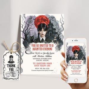 Halloween Invitation Template | Editable Gothic Party Invite | Spooky Black and White Birthday Invitation